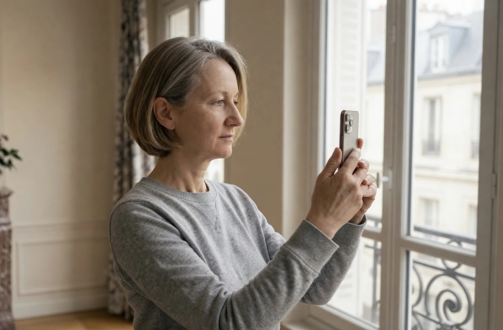 Participant taking a guided selfie at home